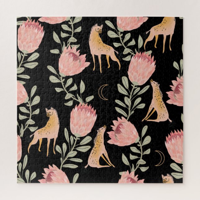 Puzzle Hyena & Protea : Motif Vintage foncé (Vertical)