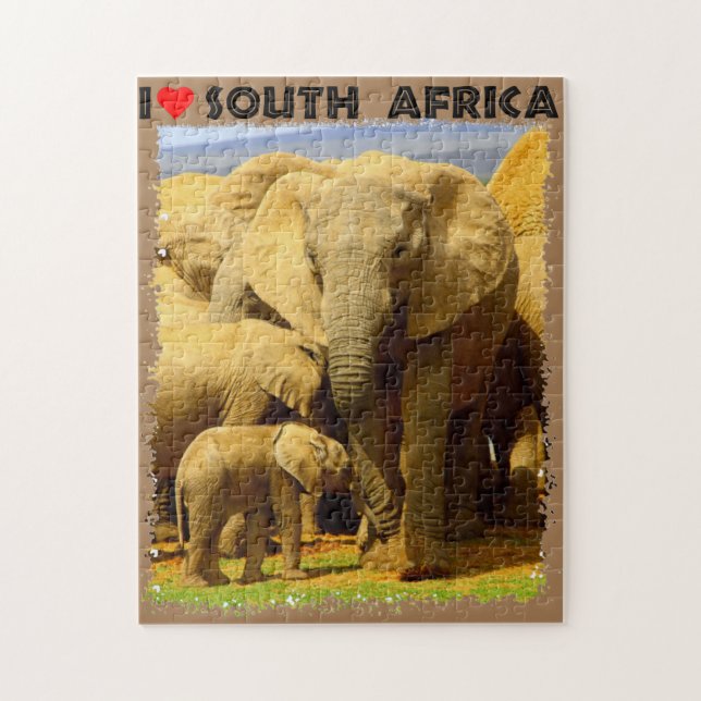 Puzzle I Heart Afrique du Sud éléphant mère et veau (Vertical)