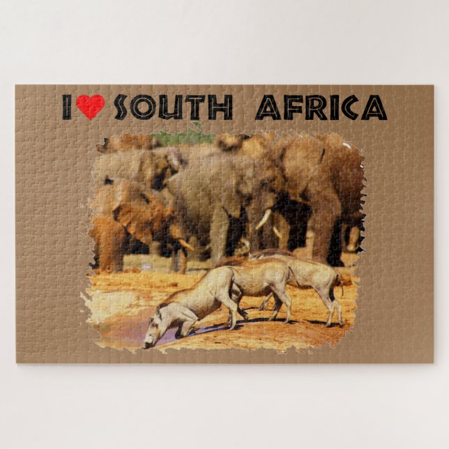 Puzzle I Heart Afrique du Sud phacochères et éléphants (Horizontal)