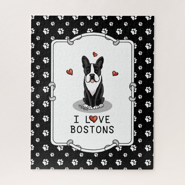 Puzzle I Love Bostons - Boston Terriers (noir & blanc) (Vertical)