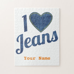 Puzzle I love jeans vintage fashion design with seam hear