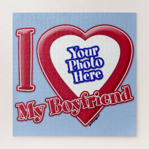 Puzzle I Love My Boyfriend Photo Red Heart Baby Blue