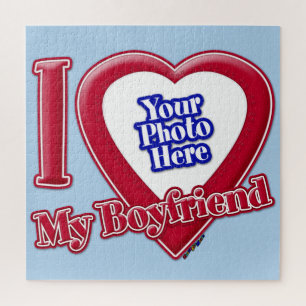 Puzzle I Love My Boyfriend Photo Red Heart Light Blue