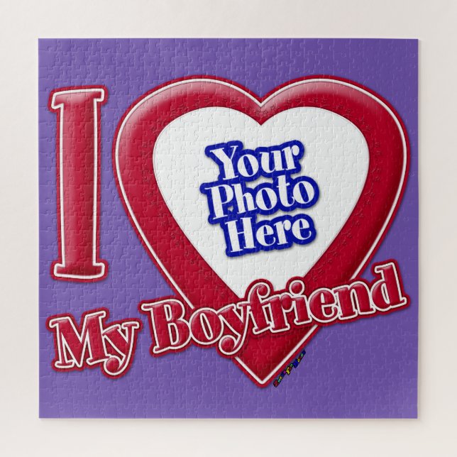 Puzzle I Love My Boyfriend Photo Red Heart Purple (Vertical)
