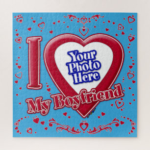 Puzzle I Love My Boyfriend Photo Red Hearts Turquoise