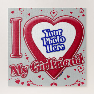 Puzzle I Love My Girlfriend Photo Coeurs rouges Gris