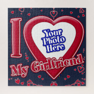 Puzzle I Love My Girlfriend Photo Coeurs rouges Marine