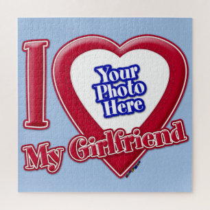 Puzzle I Love My Girlfriend Photo Red Heart Baby Blue