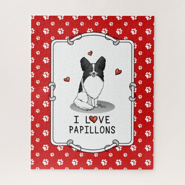 Puzzle I Love Papillons (blanc & noir) Coeurs Chiens mign (Vertical)