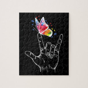 Puzzle I Love You Hand Sign Language Butterfly Autism