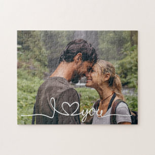 Puzzle I Love You in White Script with Heart Custom