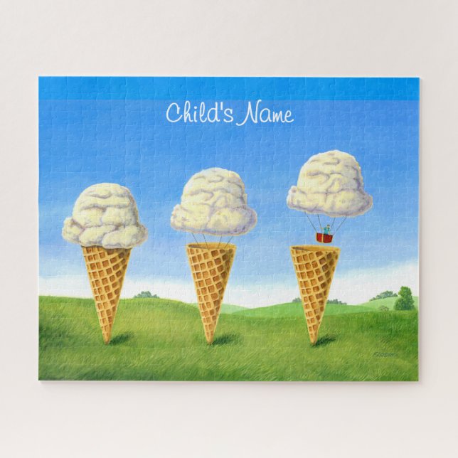 Puzzle Ice Cream Cone - Hot Air Balloon Whimsical Art (Horizontal)