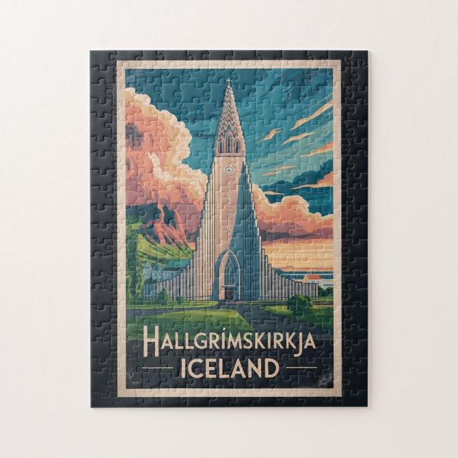Puzzle Iceland Hallgrimskirkja Illustration Travel Art (Vertical)