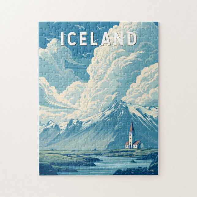 Puzzle Iceland Illustration Travel Art Vintage (Vertical)