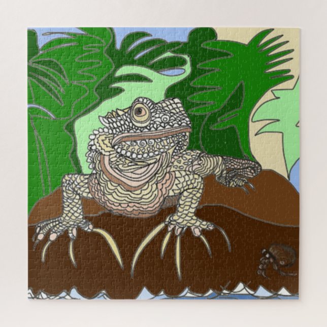 Puzzle Iguana marine sur le rocher avec le crabe ermite (Vertical)