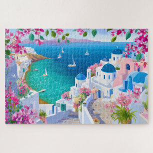 Puzzle Île de Santorin Grèce Peinture à l'aquarelle