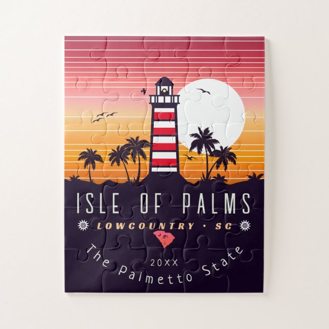 Puzzle Ile des Palms phare SC Retro Sunset Souvenirs (Vertical)