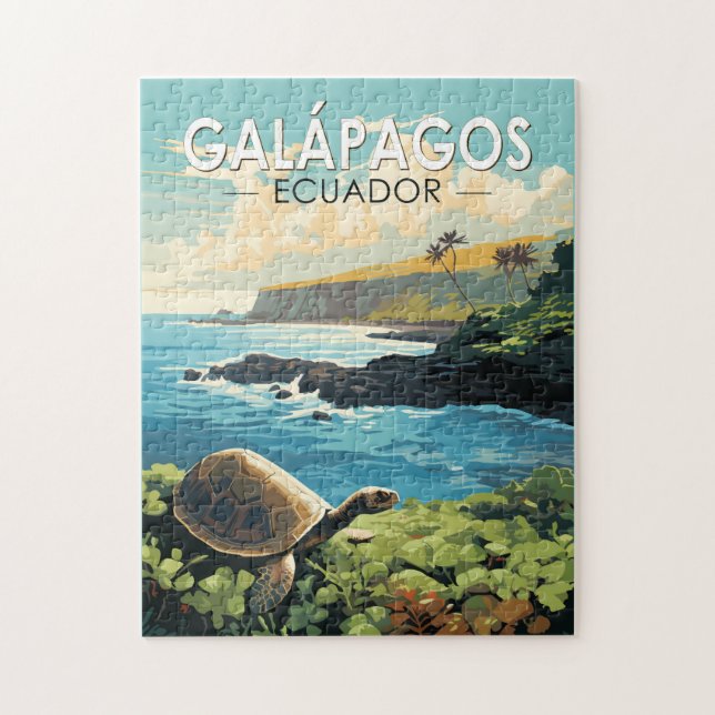 Puzzle Îles Galapagos Tortue géante Voyage Art Retro (Vertical)
