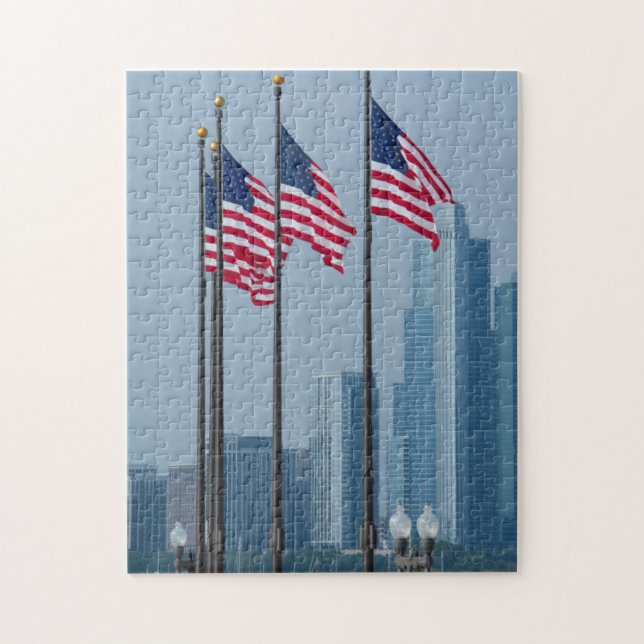Puzzle Illinois, Chicago. Navy Pier, drapeaux américains  (Vertical)