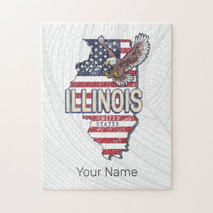Puzzle Illinois United States Eagle Carte Retro Vintage U
