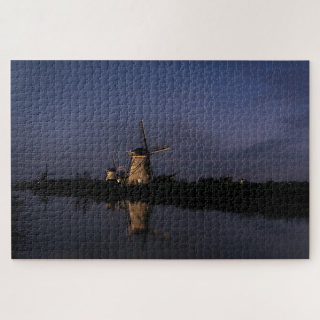 Puzzle Illuminated windmill at Blue Hour (Horizontal)