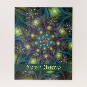 Puzzle Illuminé bleu violet moderne Fractal Art Nom