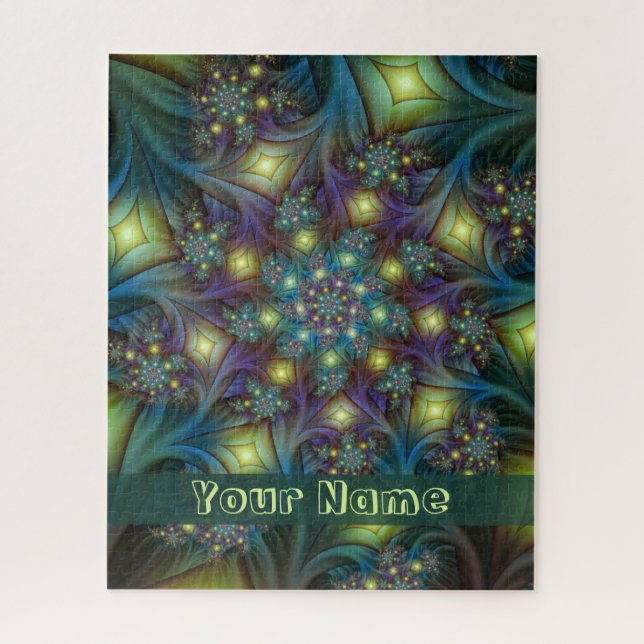 Puzzle Illuminé bleu violet moderne Fractal Art Nom (Vertical)