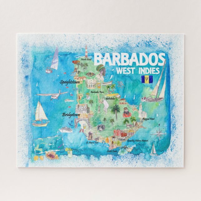 Puzzle Illustrated Caribbean Travel Map (Horizontal)