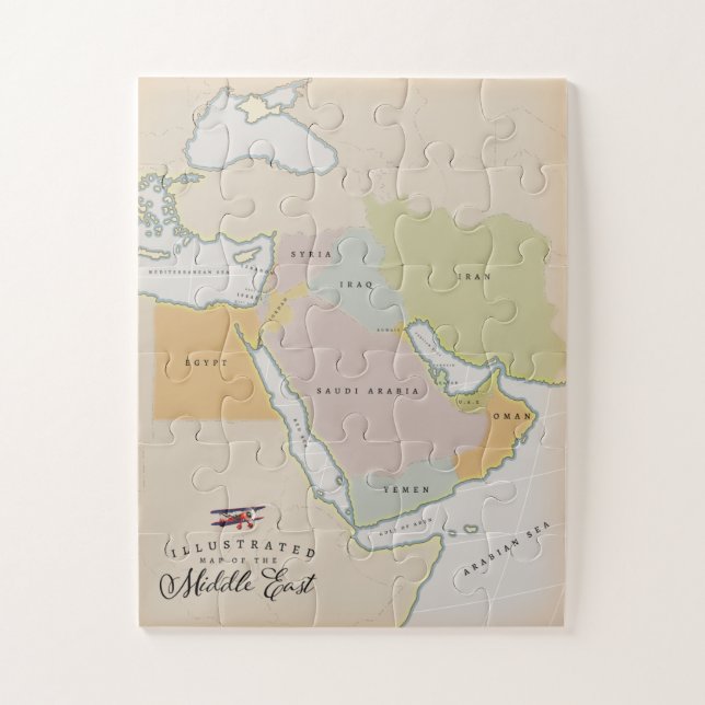 Puzzle Illustrated map of the Middle East. (Vertical)
