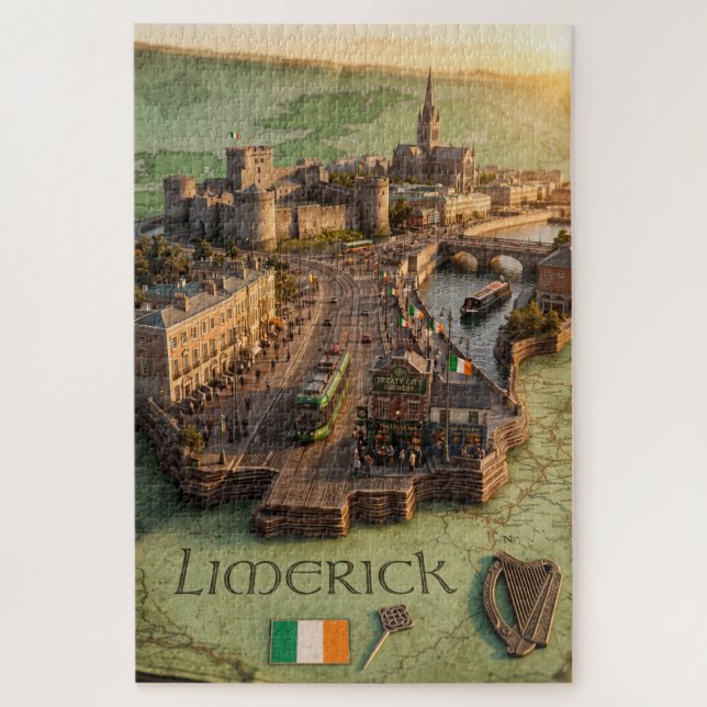 Puzzle Illustration 3D de la carte de Limerick Irlande 10 (Vertical)