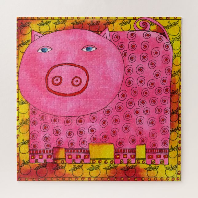 Puzzle Illustration aquarelle de cochon à motifs (Horizontal)