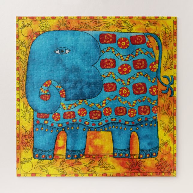 Puzzle Illustration aquarelle d'éléphant à motifs (Horizontal)