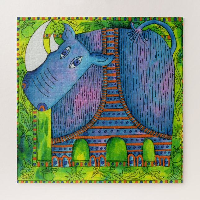 Puzzle Illustration aquarelle du rhinocéros à motifs (Horizontal)