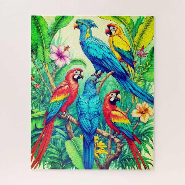 Puzzle Illustration botanique d'oiseaux tropicaux (Vertical)