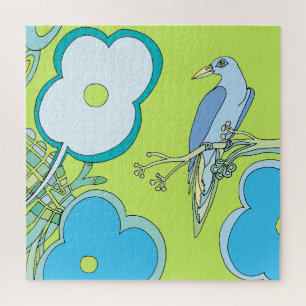 Puzzle Illustration colorée d'oiseaux, fleurs et arbre
