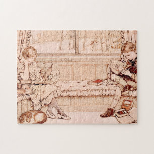 Puzzle Illustration cosy d'enfants lisant de style vintag