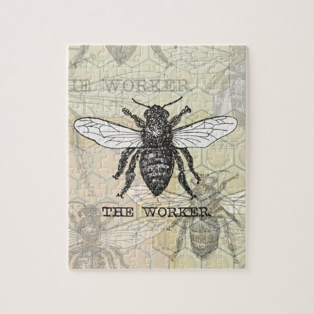 Puzzle Illustration d'abeille ouvrière vintage (Vertical)