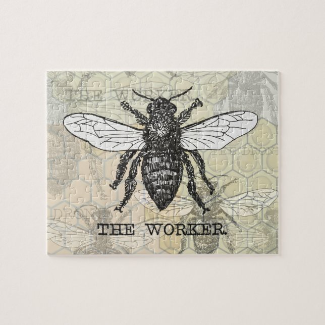 Puzzle Illustration d'abeille ouvrière vintage (Horizontal)