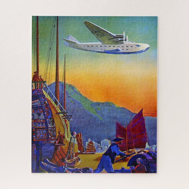 Puzzle Illustration d'art de voyage transpacifique vintag (Vertical)