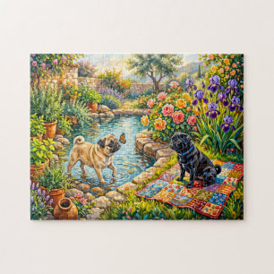 Puzzle Illustration de balais de bassin de jardin de cott