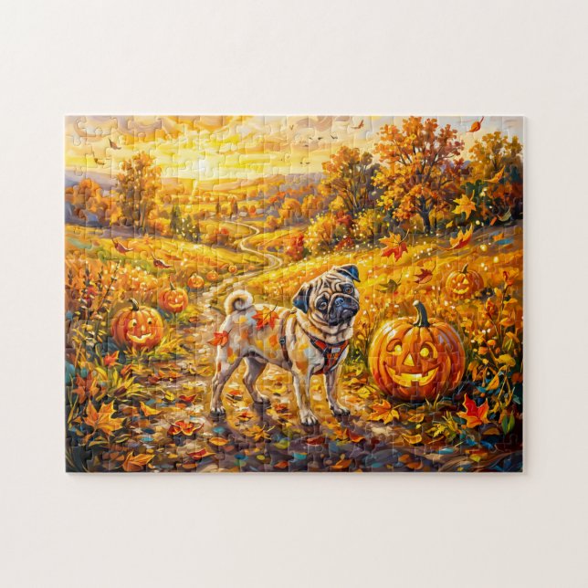 Puzzle Illustration de balais de chemin de citrouille aut (Horizontal)