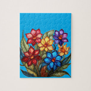 Puzzle Illustration de bouquet floral en verre coloré vib