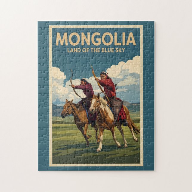 Puzzle Illustration de cavaliers de Mongolie Art de voyag (Vertical)