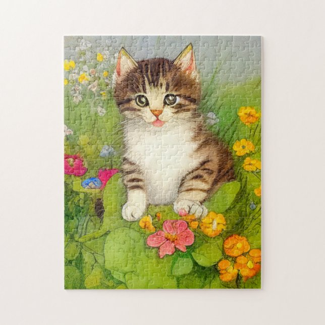 Puzzle Illustration de chat souriant vintage (Vertical)