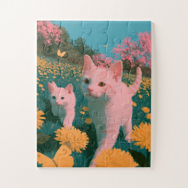 Puzzle illustration de chatons de printemps dans une prai (Vertical)
