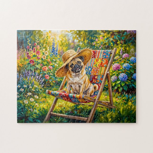 Puzzle Illustration de chien Mops de jardin d'été fantais (Horizontal)