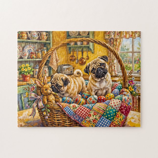 Puzzle Illustration de chiens balais dans un panier de Pâ (Horizontal)