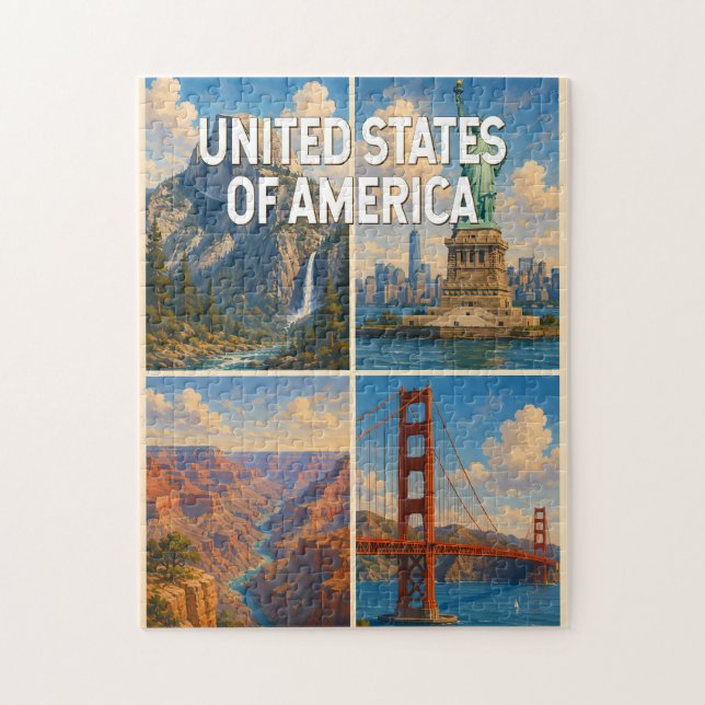 Puzzle Illustration de collage des États-Unis Art de voya (Vertical)