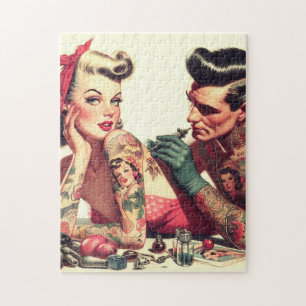 Puzzle Illustration de couple de tatouage vintage Old Sch