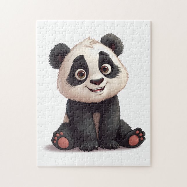 Puzzle Illustration de dessin animé d'ours panda assis (Vertical)